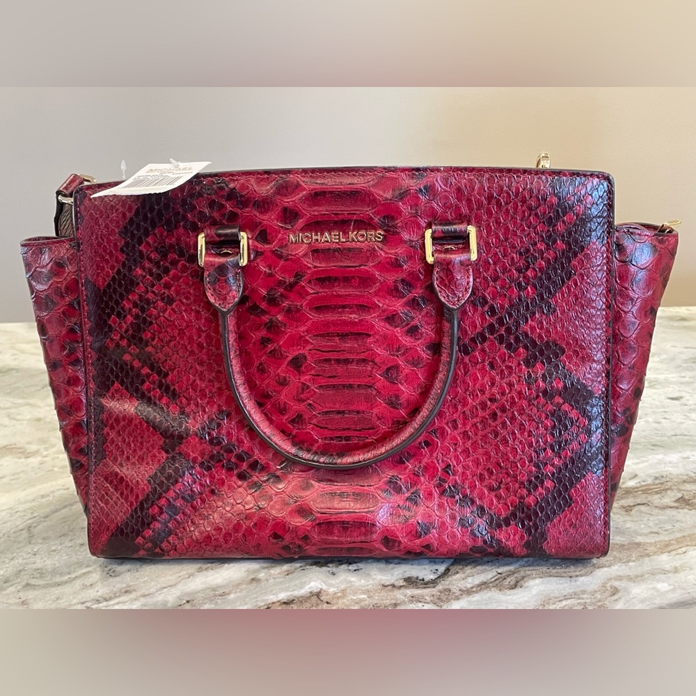 MICHAEL KORS Cinnabar Anaconda Selma Large Tote Purse